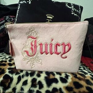Juicy Couture Pink and Gold Embroidered Cosmetic Bag